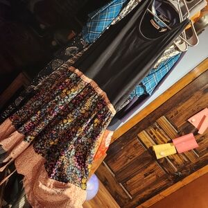 Hand Made- Floral Black and Peachy/coral Dress With Pockets